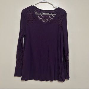 Maurices Plum Long Sleeve Top with Lace Detail